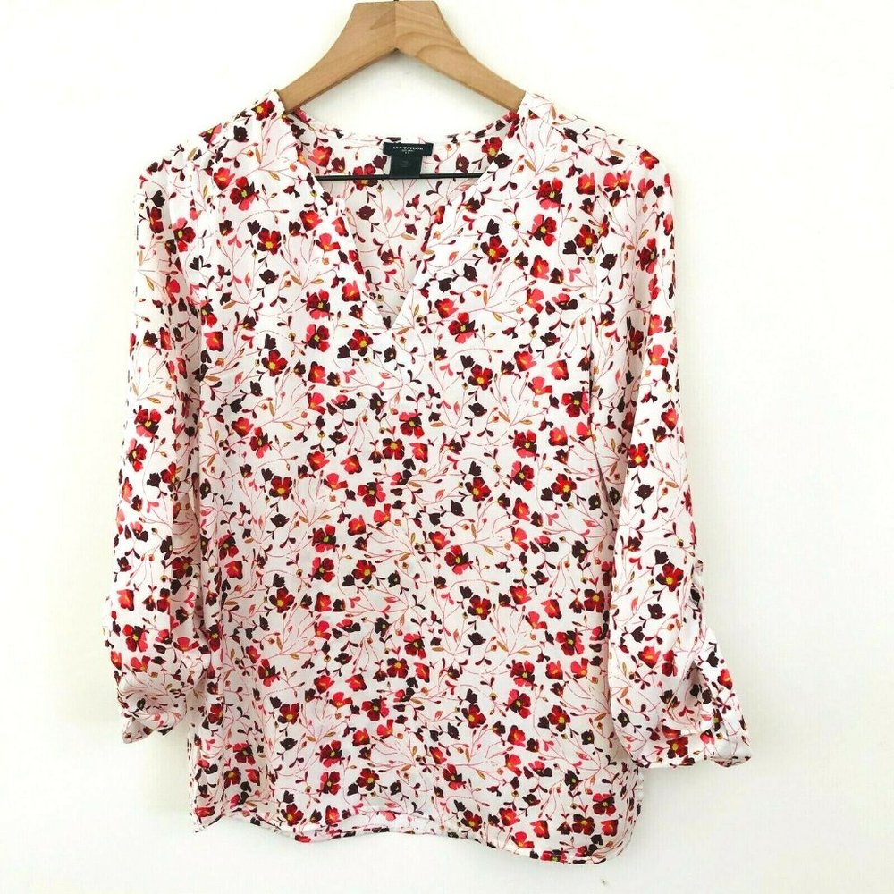 Ann Taylor Floral Popover Top XS